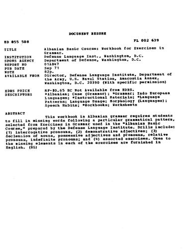 ﻿دوره پایه آلبانیایی: کتاب کار برای تمرینات گرامر