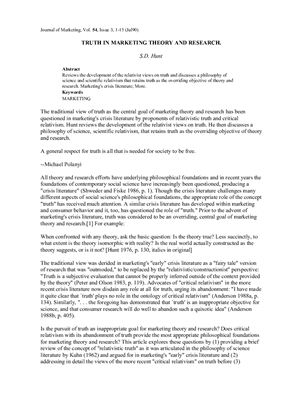 ﻿حقیقت در تئوری و تحقیقات بازاریابی