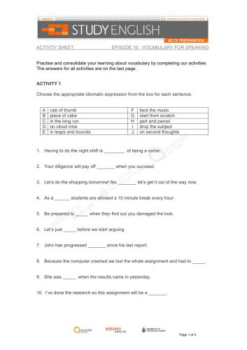 شبکه استرالیا. مطالعه آیلتس انگلیسی. (قسمت 10. واژگان برای صحبت کردن)