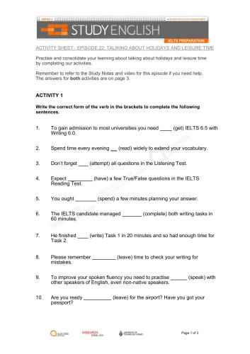 ﻿شبکه استرالیا مطالعه آمادگی آیلتس انگلیسی. (قسمت 22. صحبت در مورد تعطیلات و اوقات فراغت)