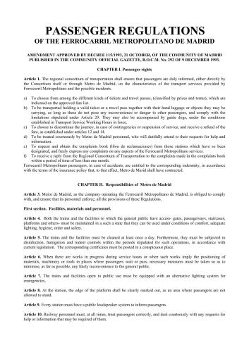 ﻿مقررات مسافربری Ferrocarril Metropolitano de Madrid