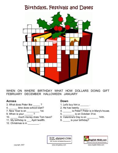 ﻿کاربرگ واژگان ESL. جشن ها و تعطیلات