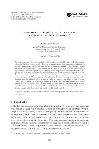 ﻿دوگانگی و مثبت بودن در مطالعه درهم تنیدگی کوانتومی