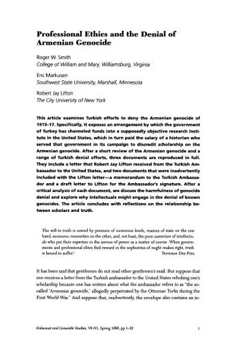 ﻿اخلاق حرفه ای و انکار نسل کشی ارامنه