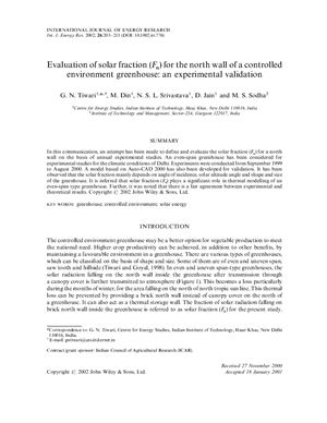 ﻿ارزیابی کسر خورشیدی (Fn) برای دیوار شمالی یک گلخانه محیط کنترل شده: یک اعتبارسنجی تجربی (Оценка доли солнечной энергии для северной стены теплицы с контроли