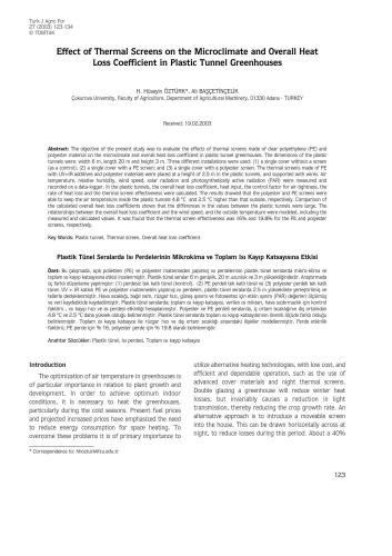 ﻿تاثیر صفحات حرارتی بر ریزاقلیم و ضریب تلفات حرارتی کلی در گلخانه تونلی پلاستیکی