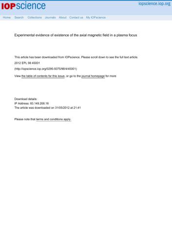 ﻿شواهد تجربی وجود میدان مغناطیسی محوری در کانون پلاسما