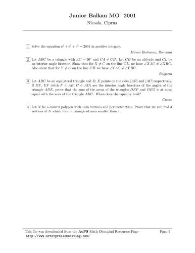 ﻿مشکلات JBMO 2001