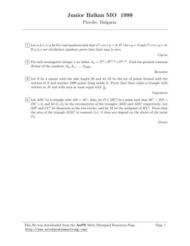 ﻿مشکلات JBMO 1999