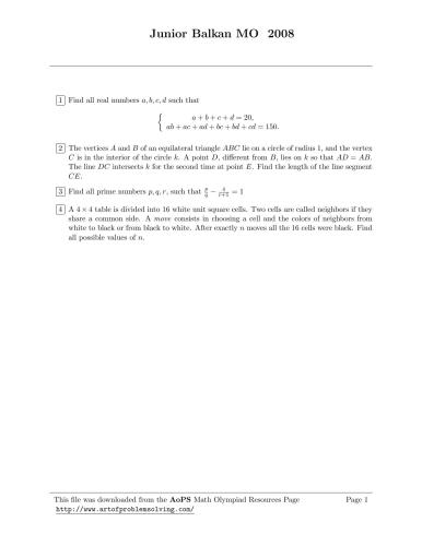 ﻿مشکلات JBMO 2008