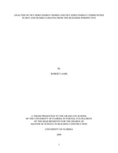 ﻿تجزیه و تحلیل خانه‌های با انرژی خالص صفر و جوامع انرژی خالص صفر در اقلیم‌های گرم و مرطوب از دیدگاه سازنده‌ها