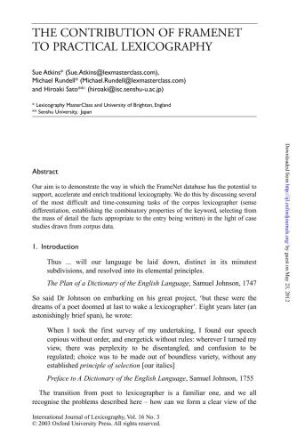 ﻿سهم FrameNet در فرهنگ‌نویسی کاربردی