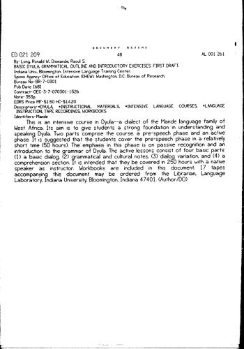 ﻿Basic Dyula: طرح کلی دستوری و تمرینات مقدماتی