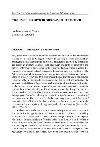 ﻿مدل های تحقیق در ترجمه سمعی و بصری