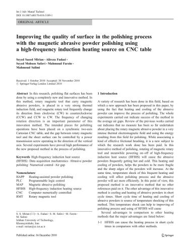 ﻿بهبود کیفیت سطح در فرآیند پرداخت با پرداخت پودر ساینده مغناطیسی با استفاده از یک منبع گرمایش القایی با فرکانس بالا روی میز CNC