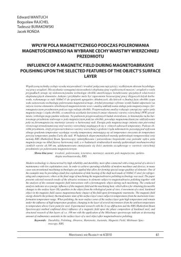 ﻿تأثیر میدان مغناطیسی در حین پرداخت مغناطیسی ساینده بر ویژگی های انتخاب شده لایه سطحی جسم