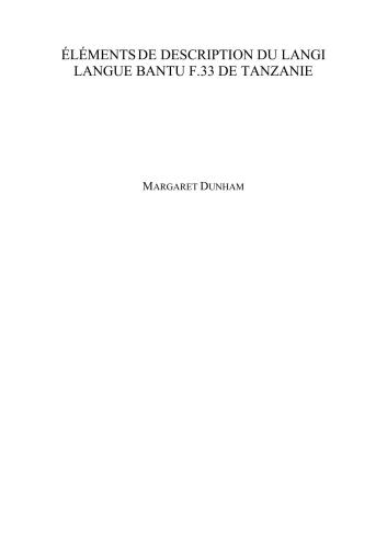 ﻿عناصر توضیحات لنگی. Bantu Langue F33 de Tanzania. آواشناسی - گرامر - واژگان