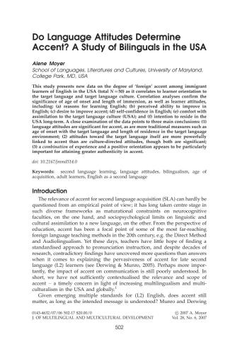 ﻿آیا نگرش زبانی لهجه را تعیین می کند؟ مطالعه دو زبانه در ایالات متحده آمریکا