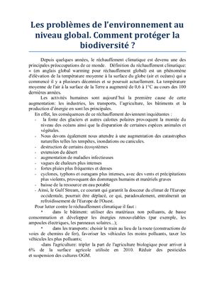 ﻿مبحث شفاهی برای امتحان. مشکلات جهانی محیط زیست. نظر proteger la biodiversite؟ / مسائل زیست محیطی در سطح جهانی. چگونه از طبیعت محافظت کنیم؟