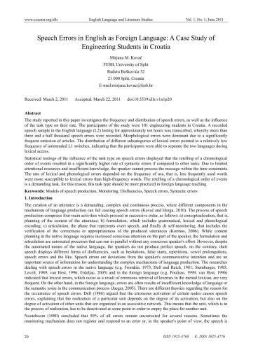 ﻿خطاهای گفتاری به انگلیسی به عنوان زبان خارجی: مطالعه موردی دانشجویان مهندسی در کرواسی