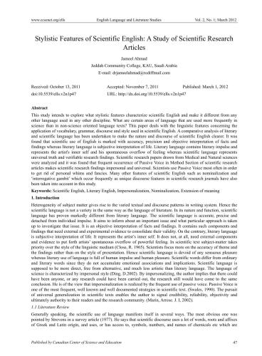 ﻿ویژگی های سبکی زبان انگلیسی علمی: مطالعه مقالات علمی پژوهشی