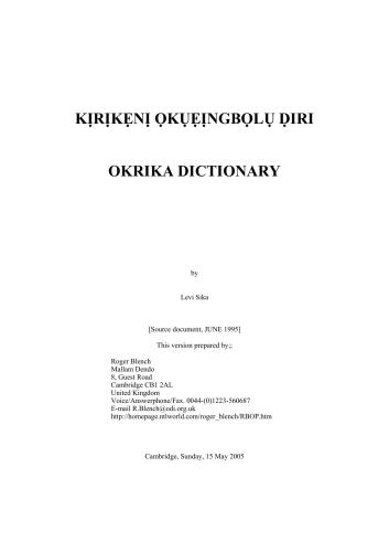 ﻿Kịrịkẹnị ọkụẹịngbọlụ ḍiri. دیکشنری Okrika