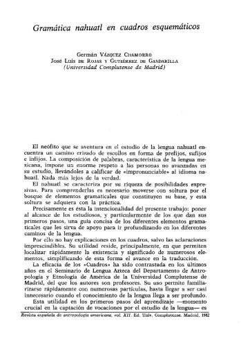 ﻿دستور زبان ناهواتل در جداول شماتیک (در مجله اسپانیایی انسان شناسی آمریکایی)