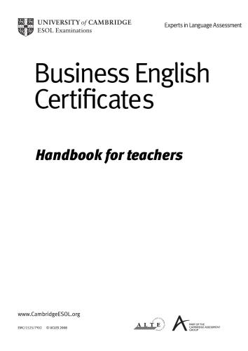﻿کتابچه راهنمای گواهینامه های انگلیسی تجاری برای معلمان BEC مقدماتی، برتری، عالی 2008