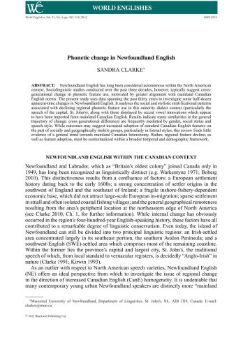 ﻿تغییر آوایی در نیوفاندلند انگلیسی