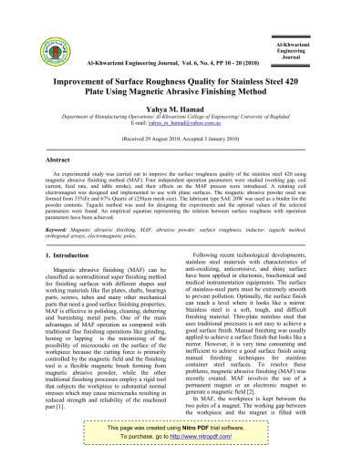 ﻿بهبود کیفیت زبری سطح صفحه فولاد ضد زنگ 420 با استفاده از روش پرداخت ساینده مغناطیسی