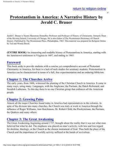 ﻿پروتستانتیسم در آمریکا: تاریخ روایی