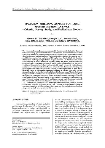 ﻿جنبه های محافظ تشعشع برای ماموریت سرنشین دار طولانی به فضا 2006