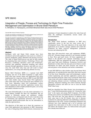 ﻿SPE 99243 ادغام افراد ، فرآیند و فناوری برای مدیریت تولید به موقع و بهینه سازی در نفت برونئی شل