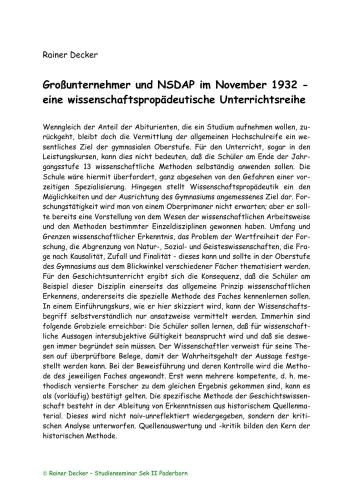 ﻿کارآفرینان بزرگ و NSDAP در نوامبر 1932 - مجموعه ای از دروس مقدماتی علمی