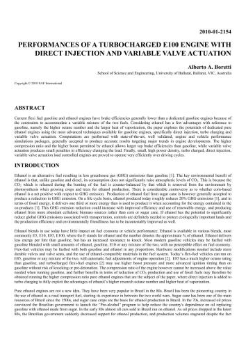 عملکرد یک موتور توربوشارژ E100 با تزریق مستقیم و عملکرد سوپاپ متغیر