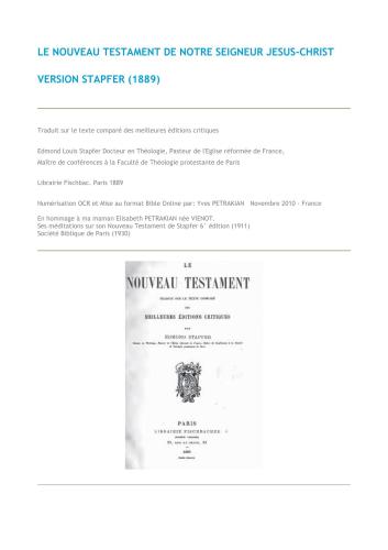 کتاب مقدس است. عهد جدید خداوند ما عیسی مسیح نسخه Stapfer (1889)