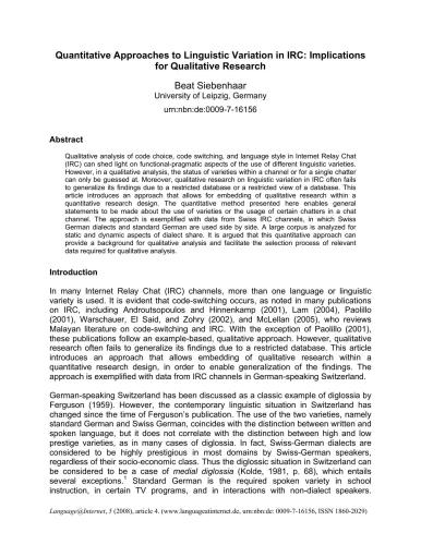 ﻿رویکردهای کمی به تنوع زبانی در IRC: مفاهیمی برای تحقیقات کیفی