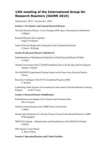 ﻿Proceeding International Group on Research Reactor 13 (IGORR 2010)