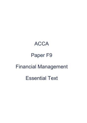 ﻿ACCA Kaplan F9 Financial Management Essential Text 2012