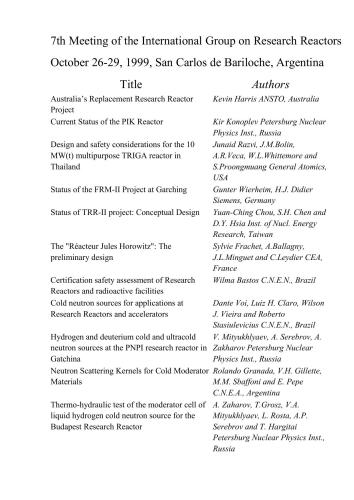 ﻿Proceeding International Group on Research Reactor 7 (IGORR 1999)