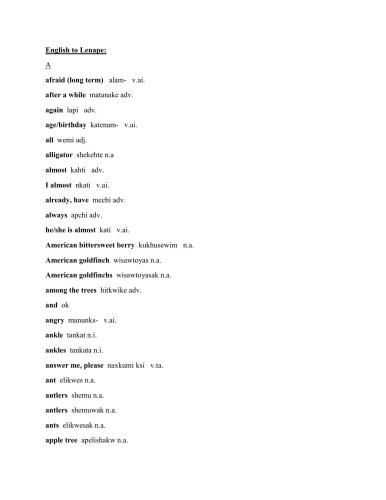 ﻿دیکشنری Lenape-English-Lenape