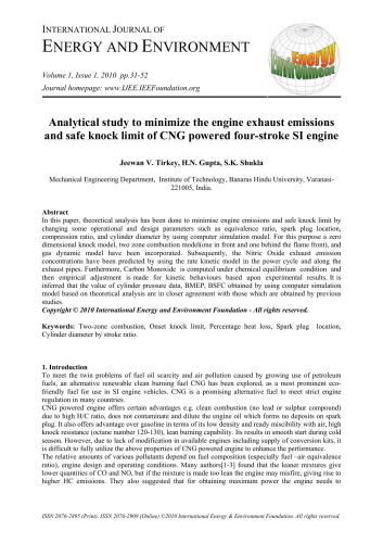 ﻿مطالعه تحلیلی برای به حداقل رساندن میزان انتشار گازهای خروجی موتور و محدودیت ایمن در موتور چهار زمانه SI با قدرت CNG