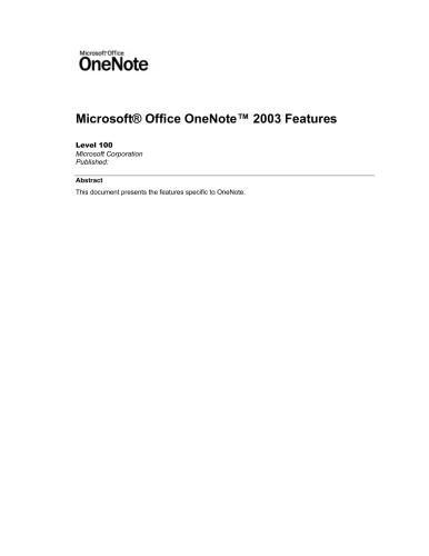 ﻿Microsoft Corp. ویژگی های Microsoft Office OneNote 2003