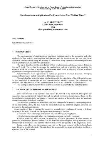 ﻿برنامه Synchrophasors برای محافظت - آیا می توانیم از آنها استفاده کنیم؟