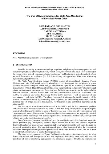 ﻿استفاده از سنکروفازورها برای مانیتورینگ منطقه وسیع شبکه های برق