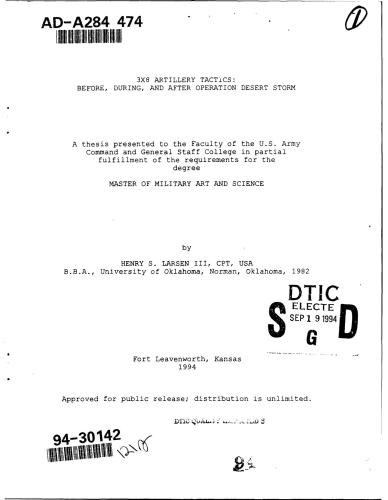 ﻿Работа магистра наук - Тактика артиллерии 3x8: تا، در زمان و بعد از عملیات Буря в пустыне. لارسن اچ.اس. تاکتیک های توپخانه 3x8: قبل، حین و بعد از عملیات طوفان صحرا