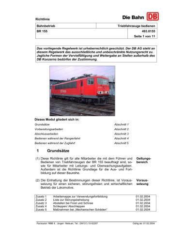 ﻿بهنبیتریب. Triebfahrzeuge bedienen. BR 155. Richtlinie 493.0155