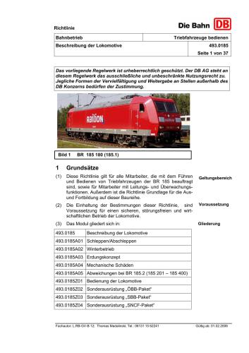 ﻿بهنبیتریب. Triebfahrzeuge bedienen. BR 185. Richtlinie 493.0185