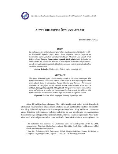 ﻿نام لباس بالا در زبان های آلتایی