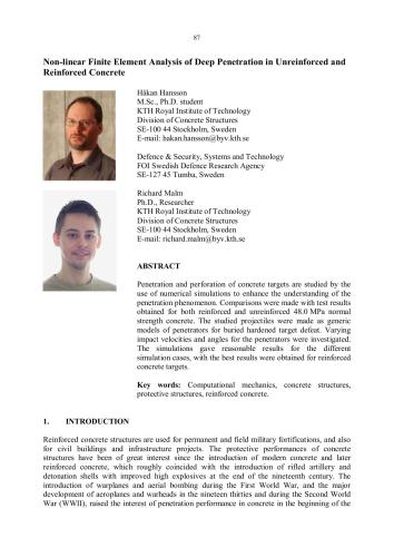 ﻿تحلیل غیرخطی نفوذ بتن مسلح و غیر مسلح به روش اجزای محدود. Hansson H., Malm R. تجزیه و تحلیل المان محدود غیر خطی نفوذ عمیق در بتن مسلح نشده و مسلح